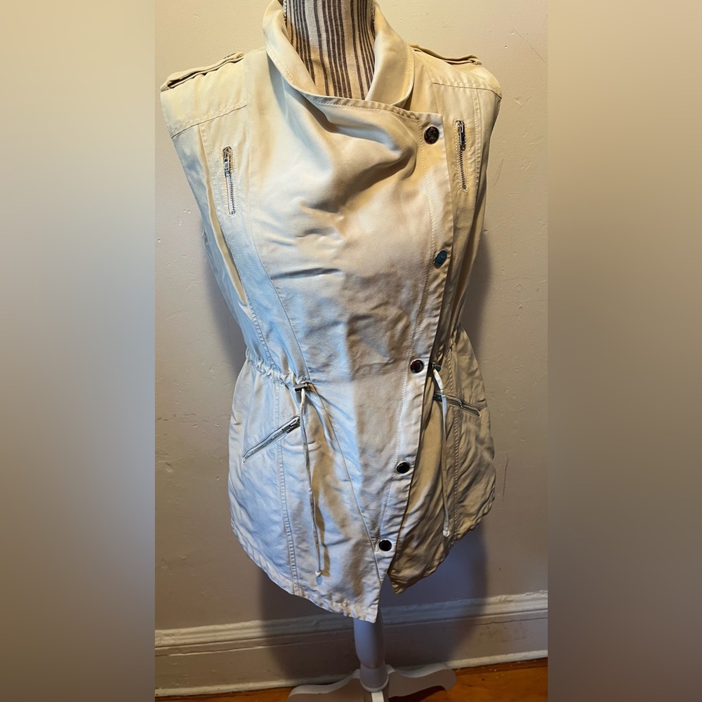 Bebe Moto Drawstring Vest Cream Size Small - Picture 5 of 12